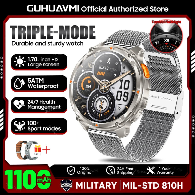 New T-Rex3 1100mAh Large Battery Durable Adult Smart Watch 1.7-inch GPS trackr Compass 5ATM Waterproof BT Call Sports Smartwatch