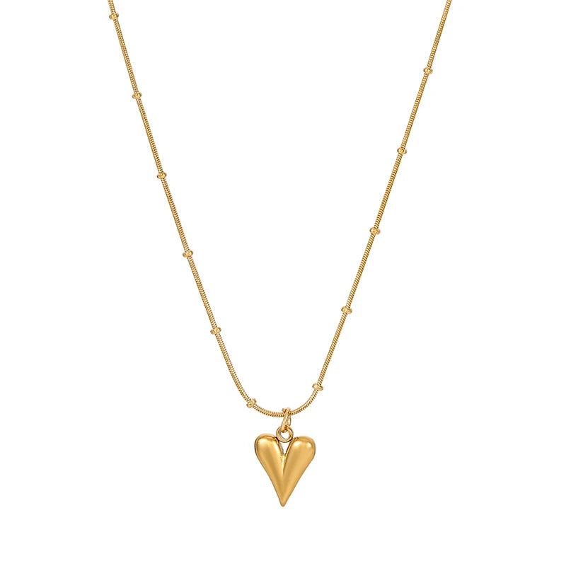 Ramos Temperament Heart Pendant Chain Necklace for Women Stainless Steel Stylish