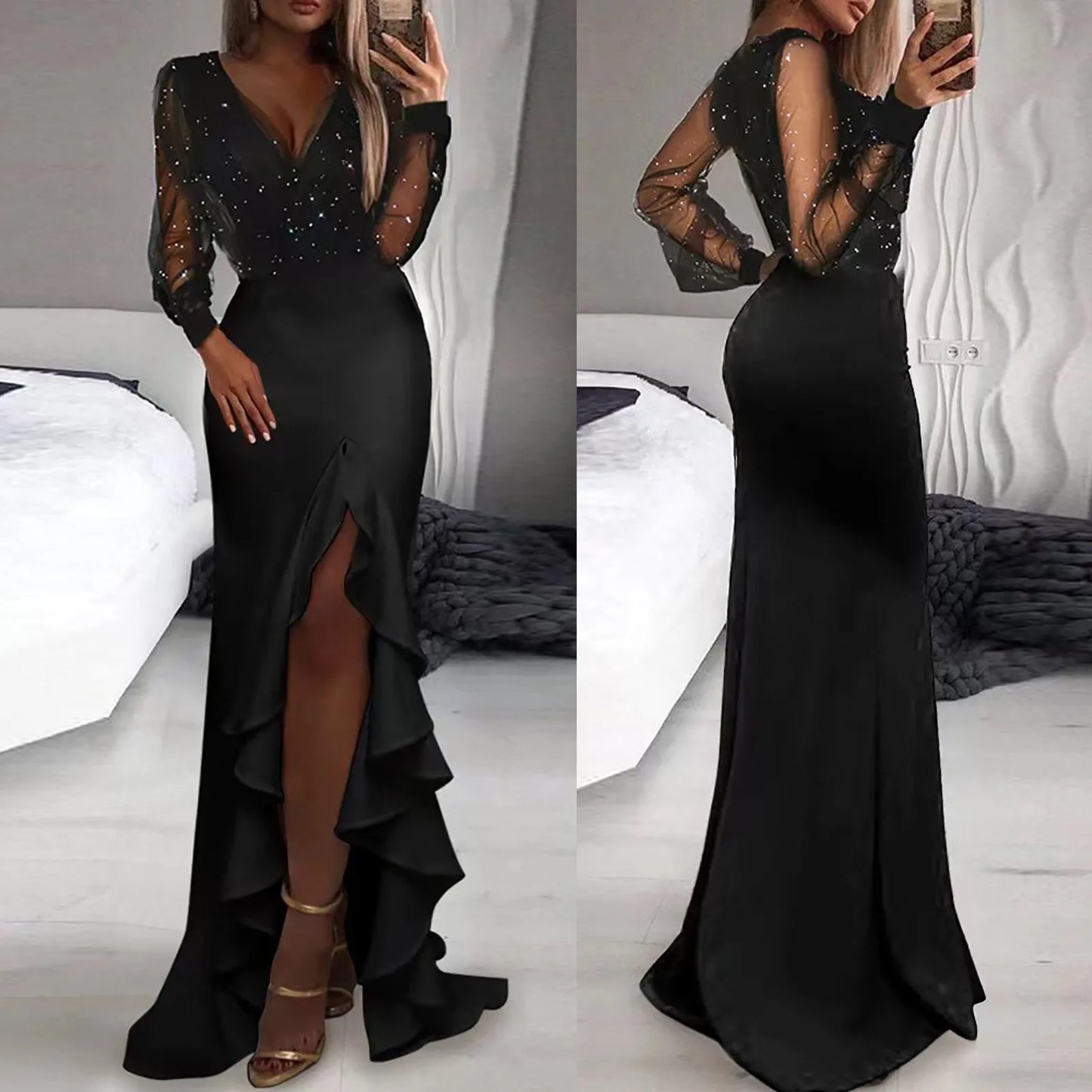 Evening wear Dresses: Long Dress Women's Deep V Neck Dress