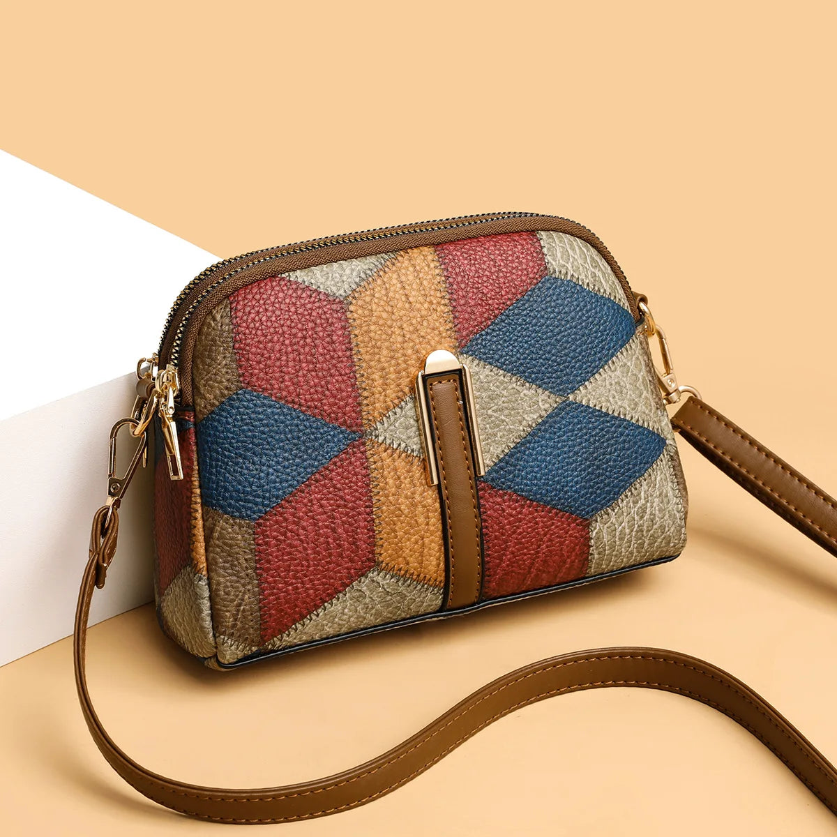 Block Shoulder Bags for Women National Style Double Zipper