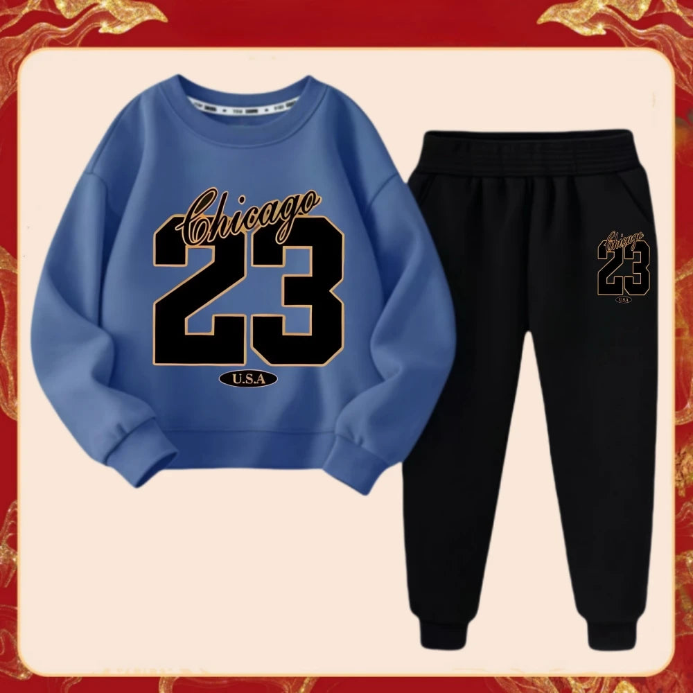 Spring Baby Girls Clothes Set Kid Boys '23' Printed Sweatshirts Pullover Top And Pants 2 Pieces Suit  Children Sweet Tracksuits