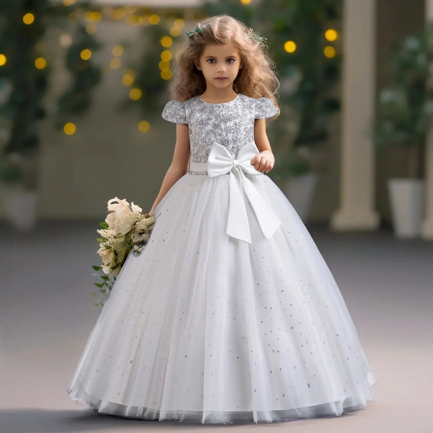 Embroidery Elegant Kids Dresses for Girls Wedding Children Bow Bridesmaid Prom Long Gown Princess Birthday Party Vestidos 3-10 Y