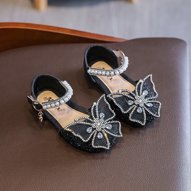 Fashion Bow Princess Shoes Baby Soft Sole Bright Diamond Dance Shoe