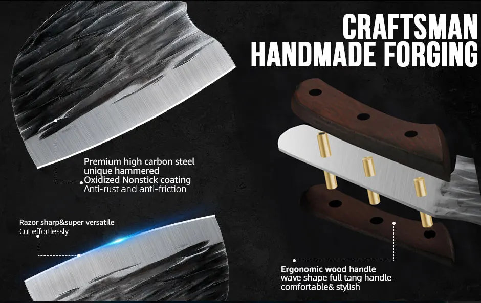Handmade Forged Meat Cleaver Chopping Butcher Knife Bone Cutter High Carbon