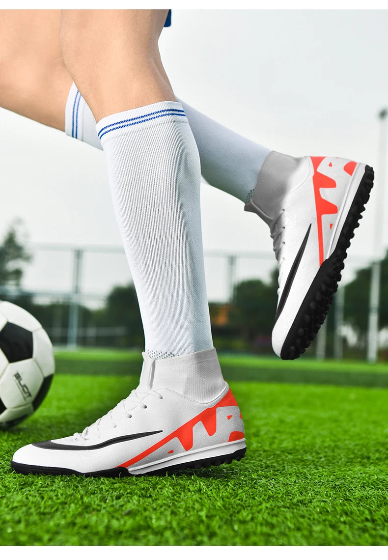 Men Soccer Cleats High Ankle Football Boots TF/FG Training Outdoor Long Spikes