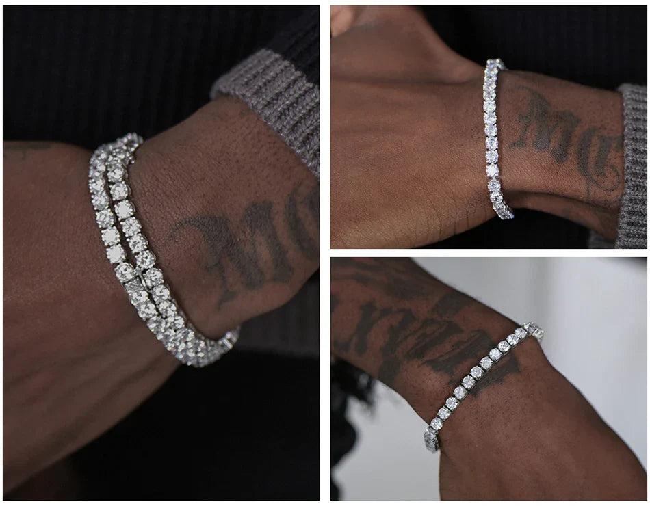 ORSA JEWELS Authentic 925 Sterling Silver Tennis Chain Bracelet Moulding Process Hanmade High-end Hand Chain for Man Woman SB128