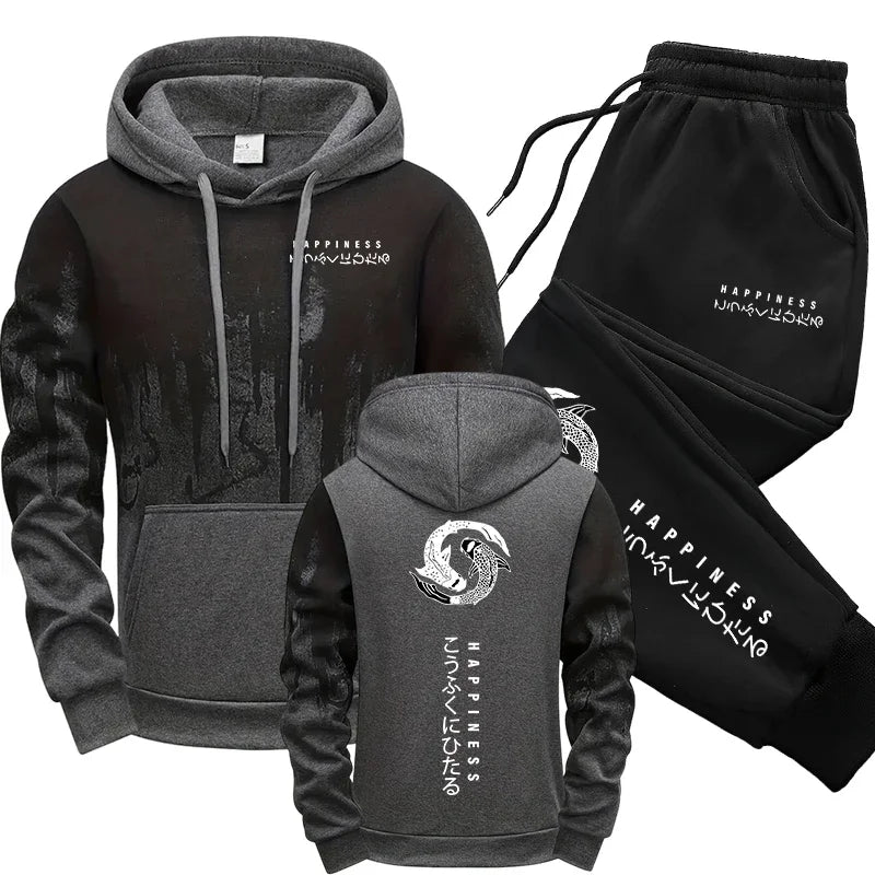 Japanese Fashion Men's Tracksuit Hoodies Sweatpants 2 Piece Set Fall&winter Daily Casual Sporty Jogging Suit Urban Trend Outfits