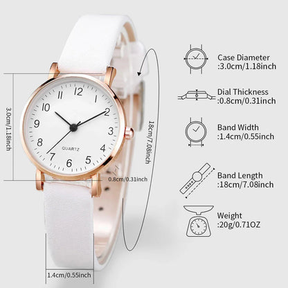 3pcs/set Fashion Women Leather Strap Quartz Watch and Pearl Bracelet Set