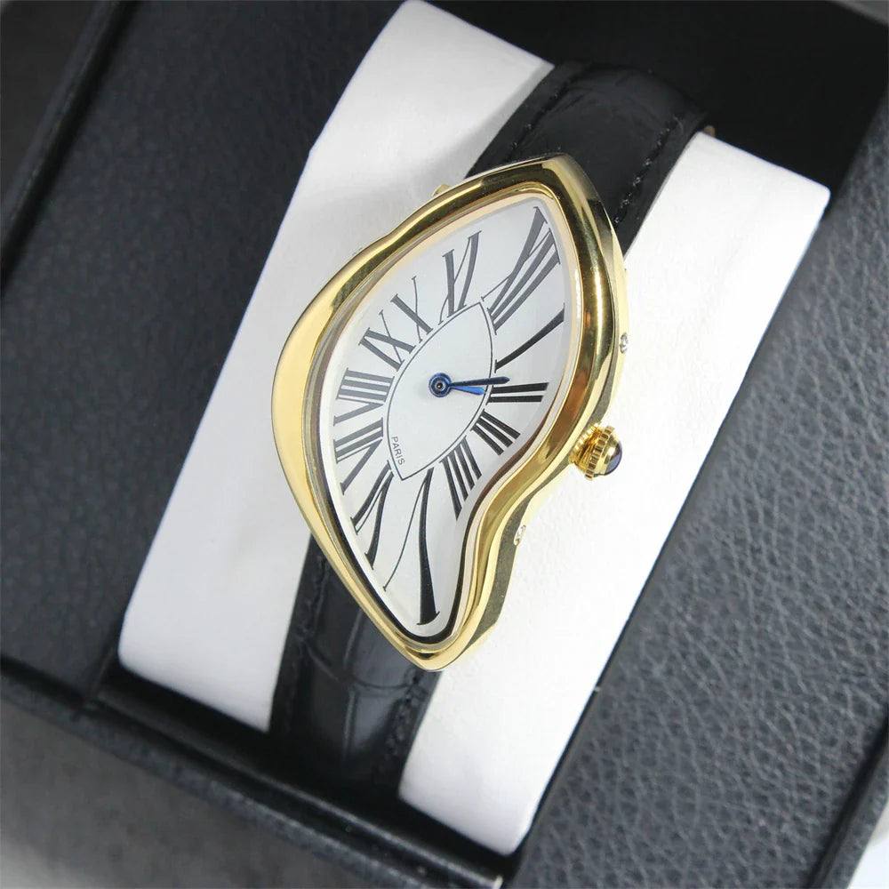 Medieval alien watches melt and twist y2k alien ladies and men Leather strap fashion advanced ins niche design quartz watch