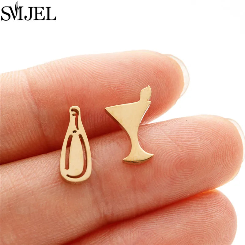 Golden Vintage Mandala leaf Pineapple Earrings for Women Trend Fairy Cup Stainless Steel Earring Punk Game Controller Studs Gift