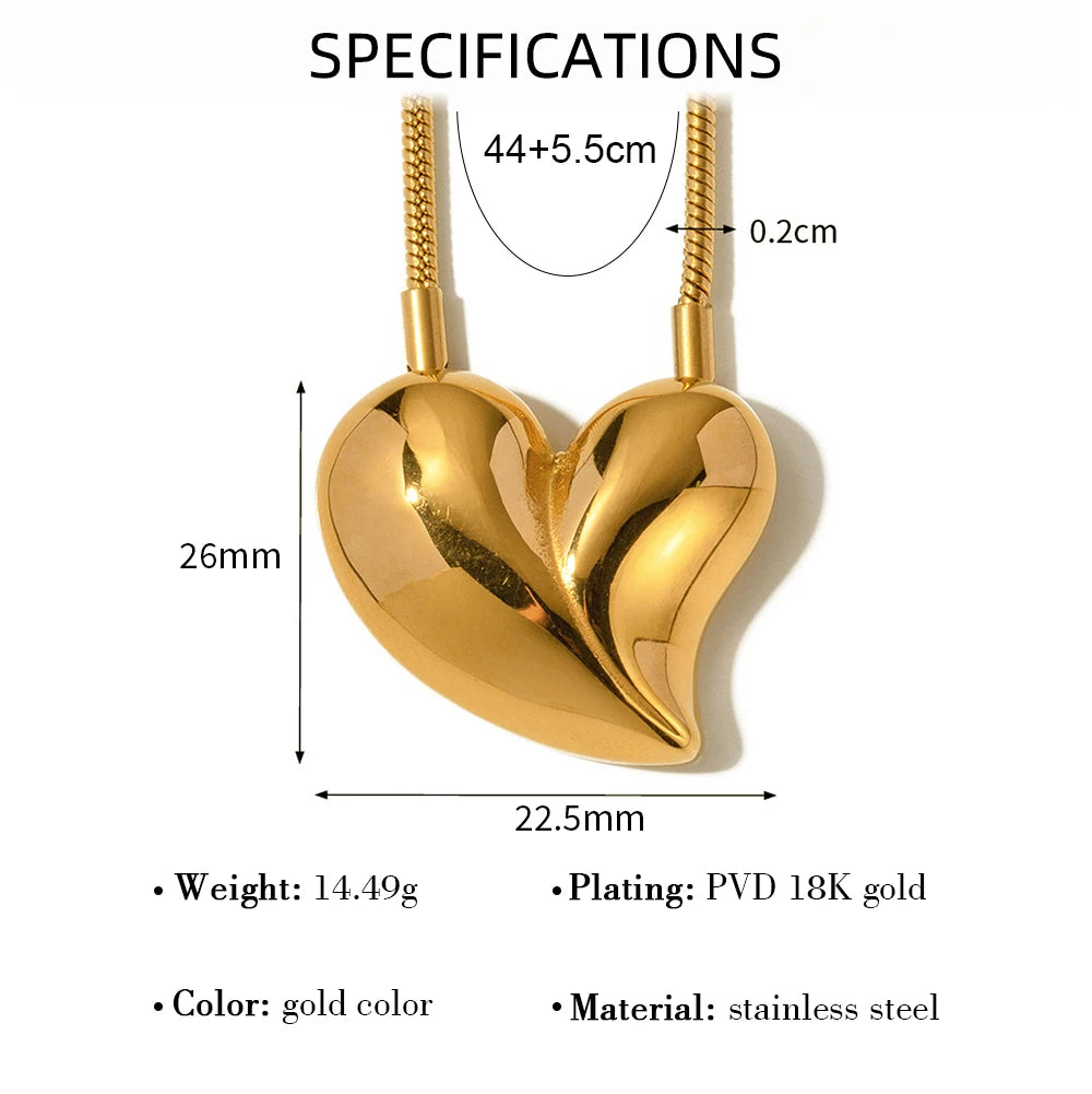 Stainless Steel Heart Pendant Necklace for Women Vintage Snake Chains Chic 18K Gold