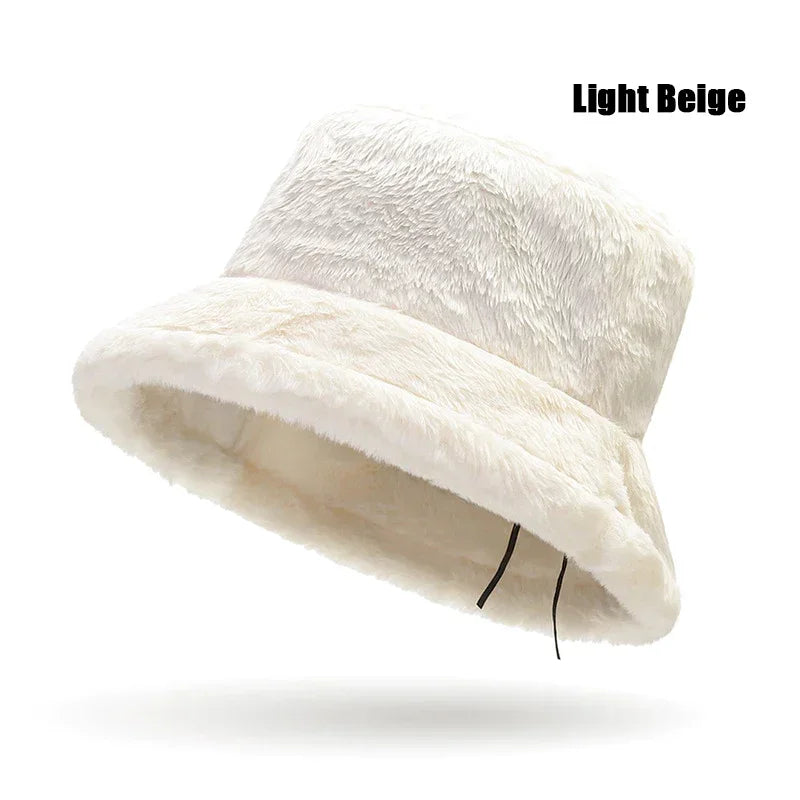 New Fall and Winter Thickened Warm Womens Plush Bucket Hat Leopard Hat