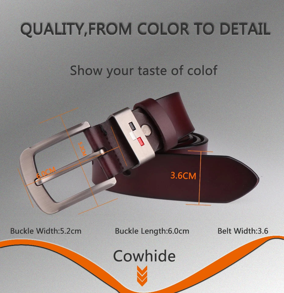 Men's Genuine Leather Alloy Pin Square Buckle Belts High Quality Vintage Style Male Waist Straps Classic Men Jeans Waistband