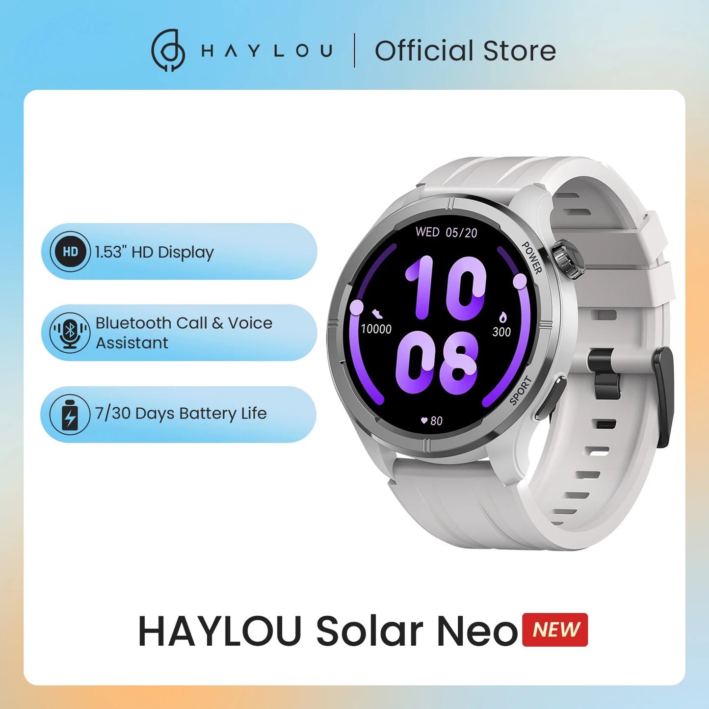 HAYLOU Solar Neo Smart Watch 1.53'' HD Display Bluetooth Call 24H Health Monitoring Smartwatchs Men Women Smart Sport Watchs