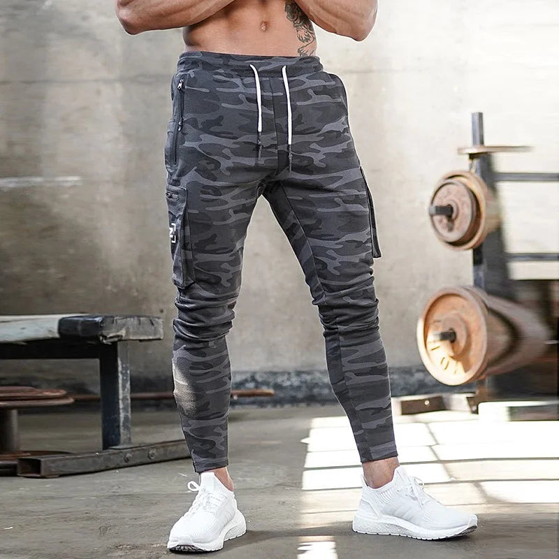 Men's Gym Fitness Multi-Pocket Workout Training Pants Cotton Jogging Sweatpants