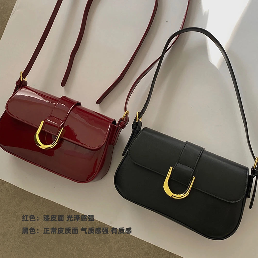 Women Buckle Hobo Bag Strap Adjustable Patent Leather Shoulder Bag Casual
