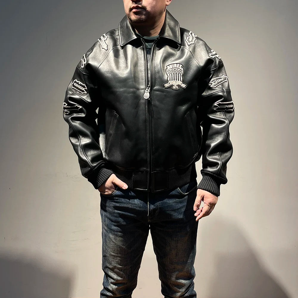 collaborative French lamb leather genuine leather jacket men's