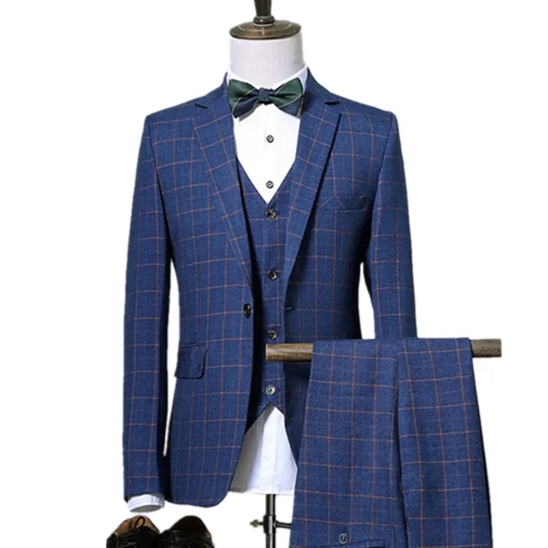 Tuxedo for Mens: Blazers Pants Vest Sets Fashion Suits / Men's Casual Business Plaid