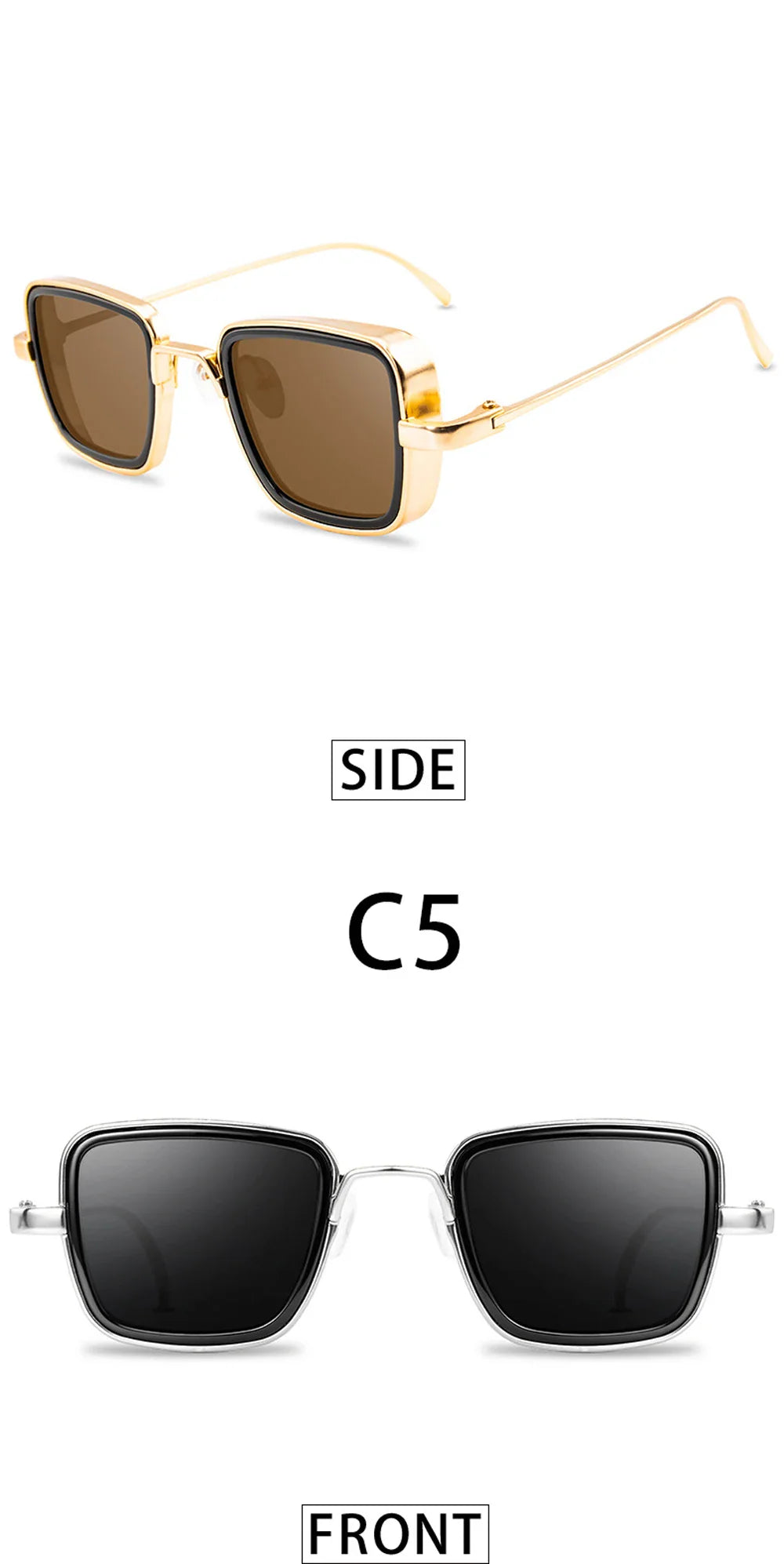 Stylish Retro Brand Shades Men Women Sun Glasses UV400 Square Vintage Metal Steampunk Sunglasses
