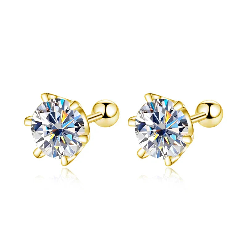KNOBSPIN Moissanite Stud Earrings 18K White Gold Plated Sterling Silver D VVS1 Round Cut Lab Diamond Screw Ear Studs For Women