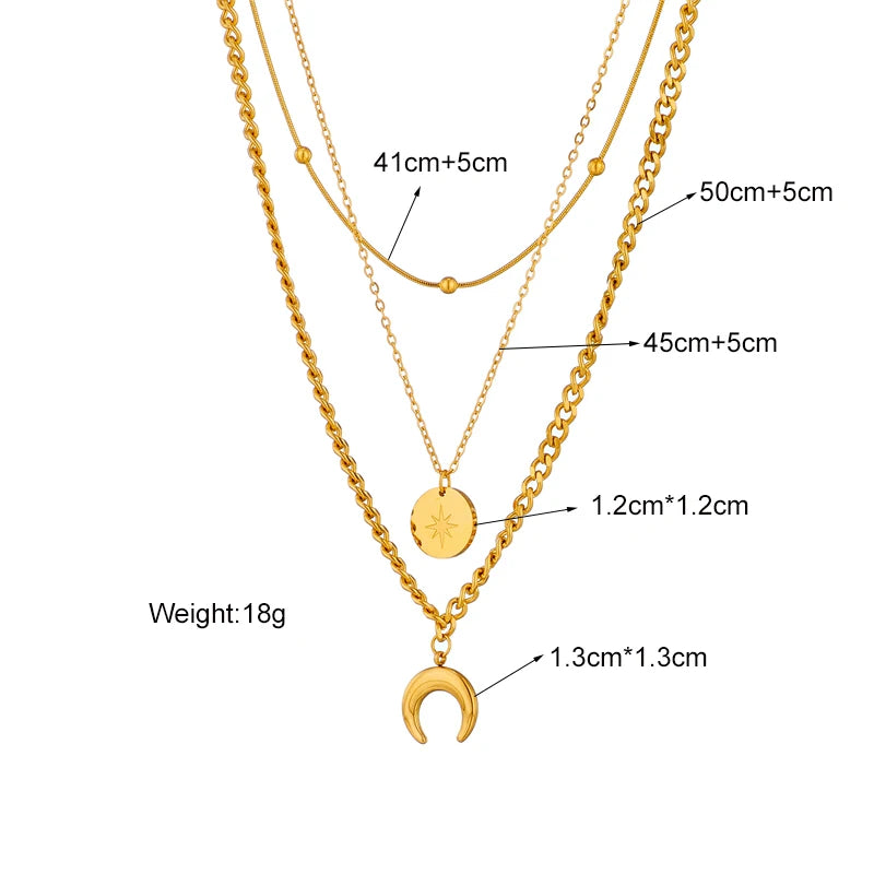 Stainless Steel Geometry Star Moon Butterfly Pendant Multilayer Chain Choker Necklace