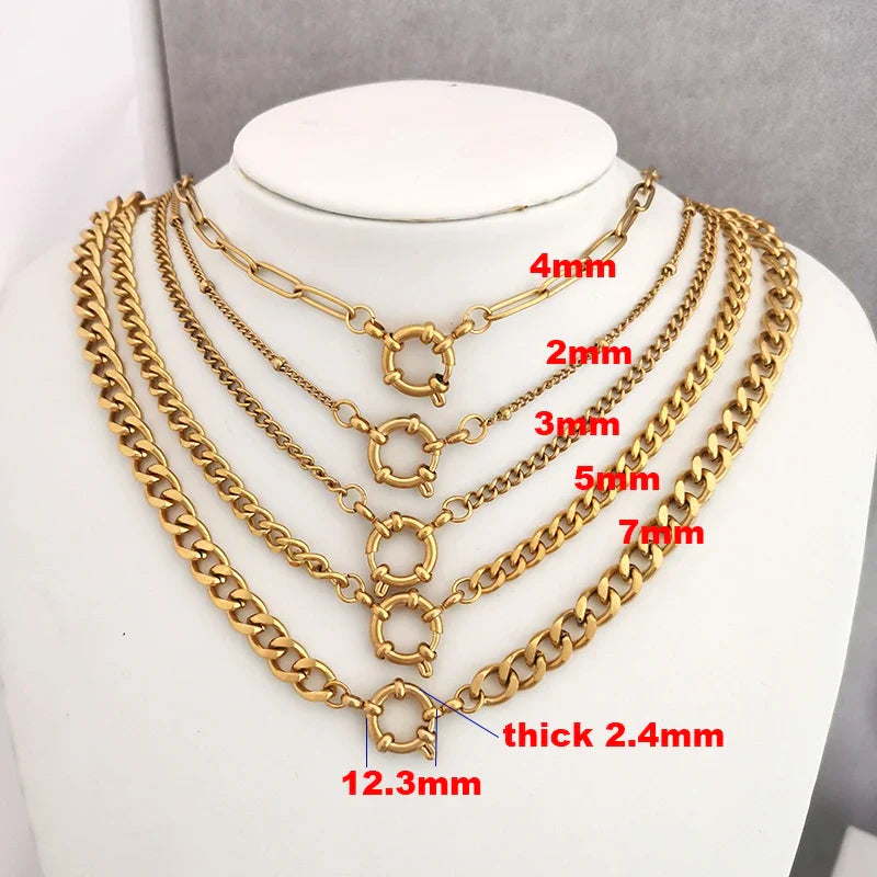 QMHJE Spring Sailor Clasp Necklace Women Men Choker Stainless Steel Geometric Paperclip Link Chain Rolo PVD Gold Color Wholesale