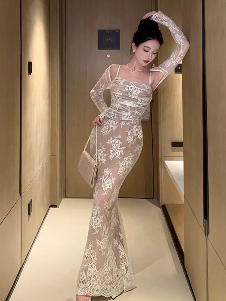 Formal attire Dresses: Mermaid Dress White Lace Wedding Evening Prom Robe