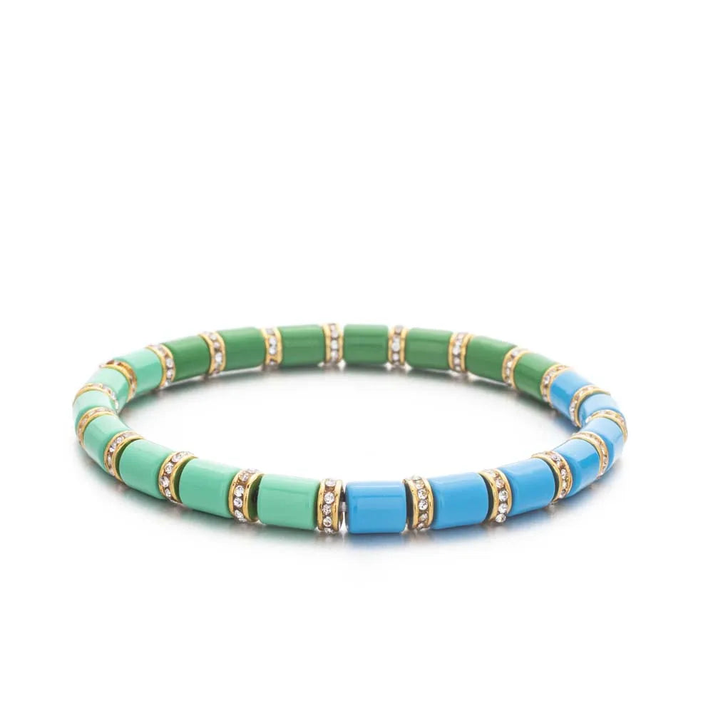 2023 New Design Paved Diamond Enamel Bracelets Colorful Beads Arrow Shape Elastic Bangle For Women Boho Stretch Jewelry