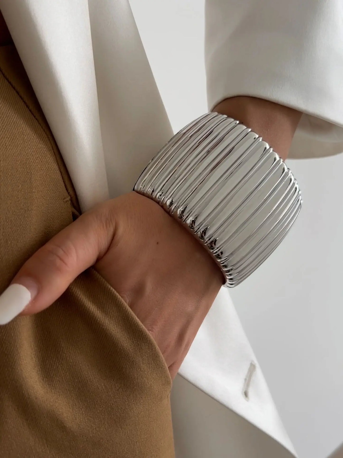 KunJoe Fashion Design Smooth Gold Color Chunky Spring Bangles for Women Exaggerated Geometric Wide Open Cuff Bracelet Unisex Men