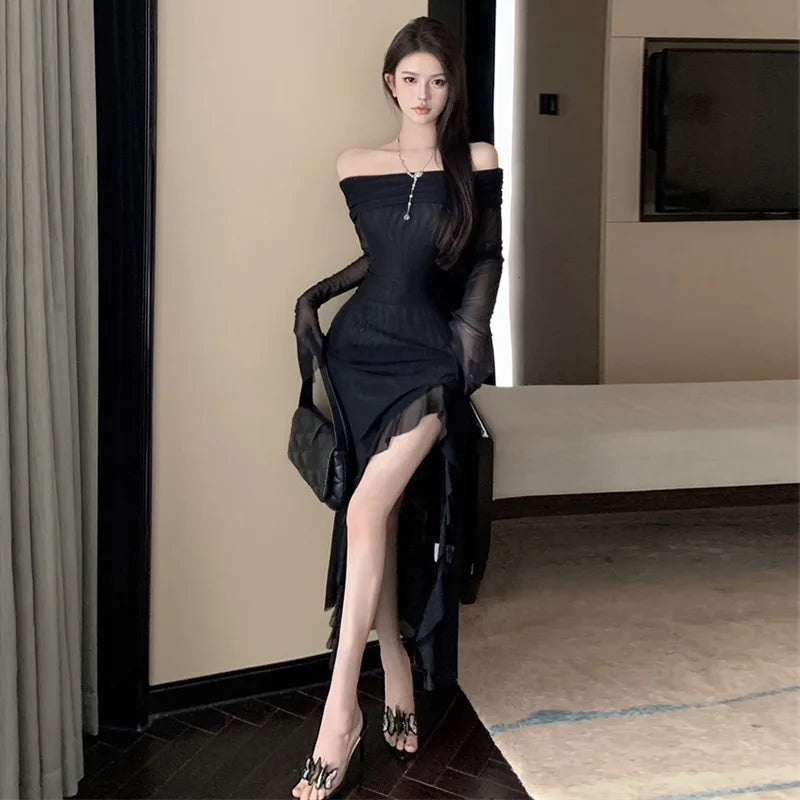 Formal attire Dresses: Off Shoulder Elegant Irregular Ruffles Split Evening Party Dresses