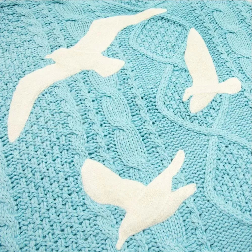 Blue Cardigan 1989 for Women's Autumn and Winter Bird Embroidery Special Knit
