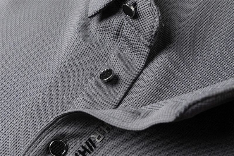 New Men's Business Casual Long Sleeved Shirt with Badge Solid Color Polo Shirt Fashionable Breathable Comfortable Versatile Top