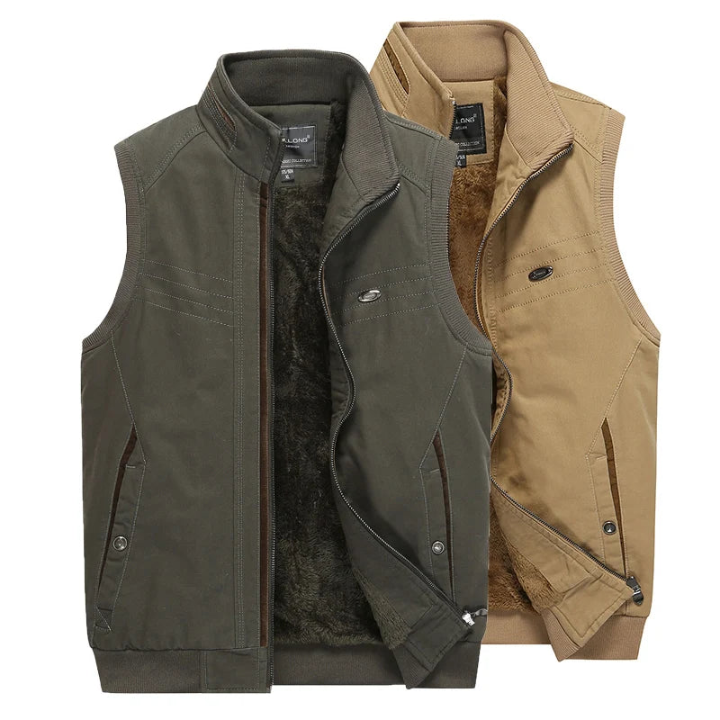 Winter plush and thickened casual vest men's jacket loose shoulder stand up collar