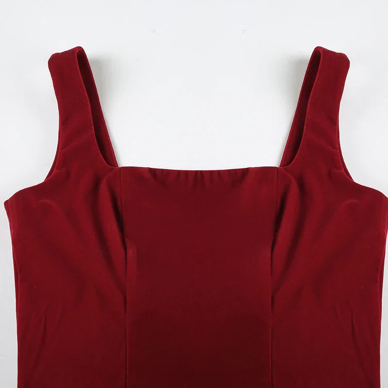 BKLD Fashion Red Bowknot Mini Dress Straps Square Collar Sleeveless Backless Vintage Cute Ladies Slim Party Short A-line Dresses