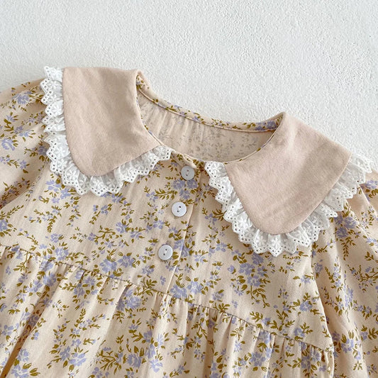 Sweet Kids Baby Girls Long Sleeve Flower Printing Princess Dress Autumn Baby Girls