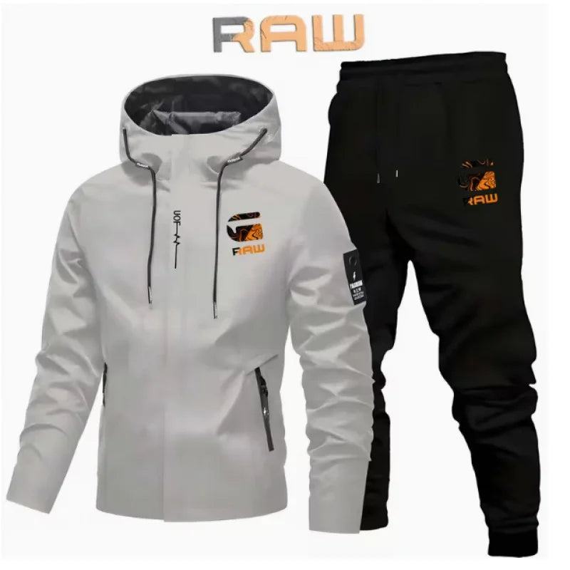 2pcs Men'S Softshell Jacket and Pants Set | Hooded, Non-Stretch Fabric, Print Pattern, Casual Style, Perfect for Fall/Winter