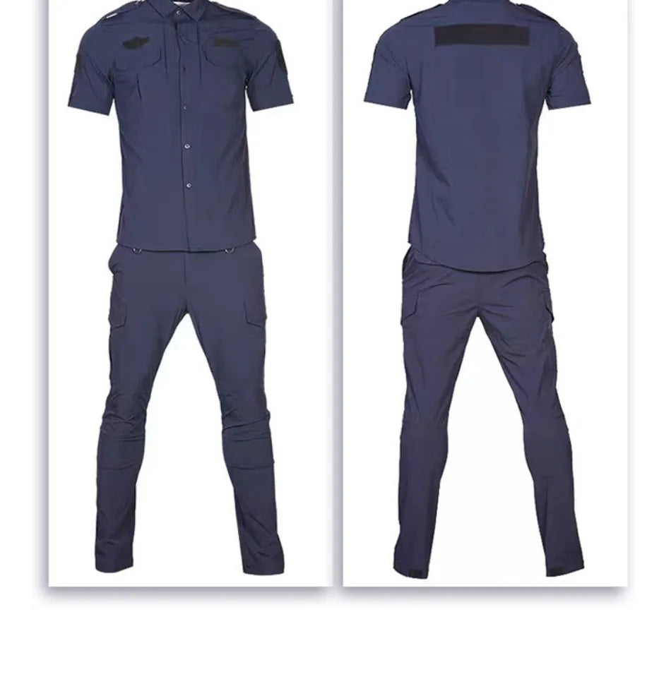 Quick Drying Workwear Suit Men Combat Elastic Tactical Training Set Multi Pocket Man Security Staff Uniform Cargo 2pcs Suits