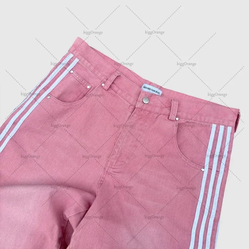 Harajuku Y2K Casual Loose Jeans Men Retro Fashion Versatile Straight Wide-leg Pants