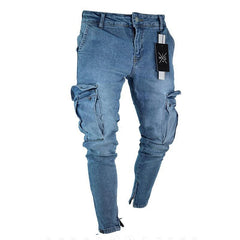 Mens Stretchy Skinny Ripped Jeans Men Side Pocket Washed Slim Denim Pants Biker