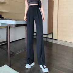 Black White Women Straight Pants Korean Fashion High Waist Wide Leg Trousers