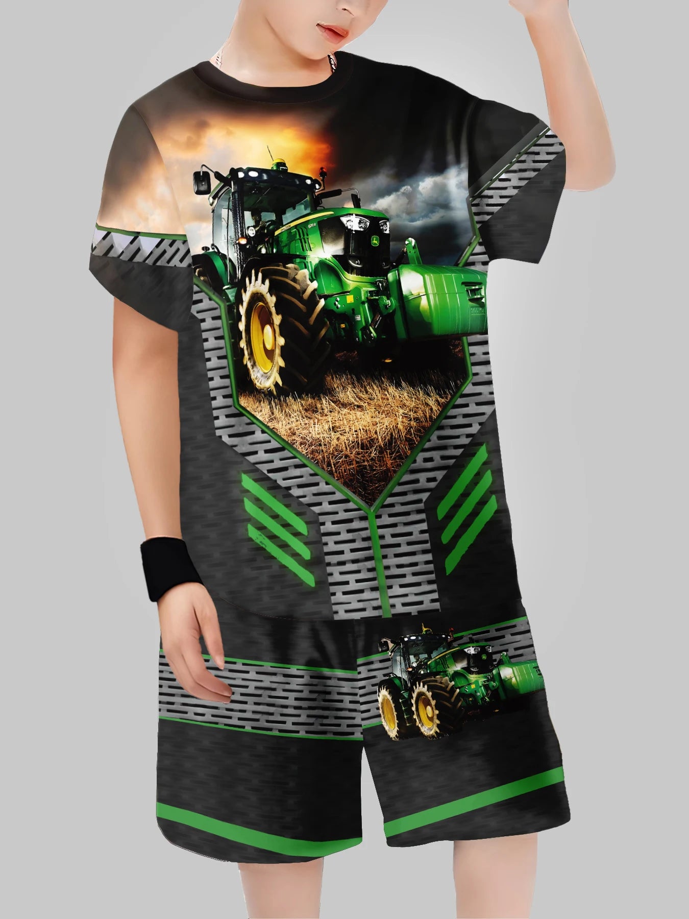 Sets for Children Boys' 3D Letter Graffiti Printed Short-Sleeved Shorts  Suit Casual Sports Style  Clothing