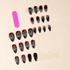 24pcs Silver Spider Design Fake Nail Heavy Metal Halloween False Nail Tips Full Cover