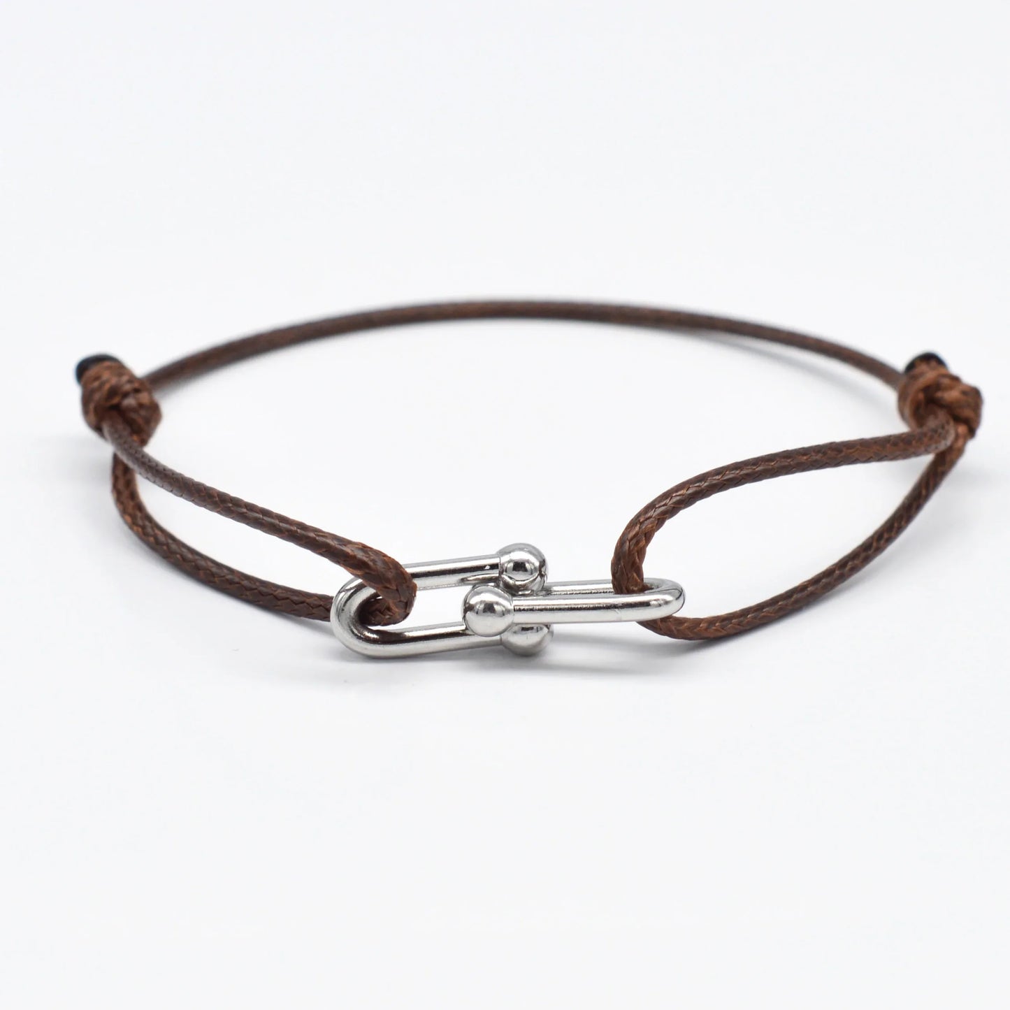 Simple Bamboo Horseshoe Buckle Bracelet Braided Ribbon Adjustable DIY Rope Bracelets Women Men Stainless Steel Jewelry