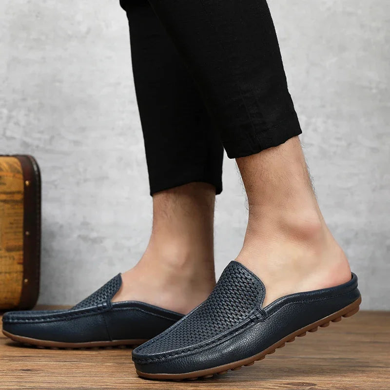 Large Size 46 47 Mens Moccasins Italian Wedding Shoes Designer Luxury Men Casual Formal Breathable Summer Half Drag Loafers