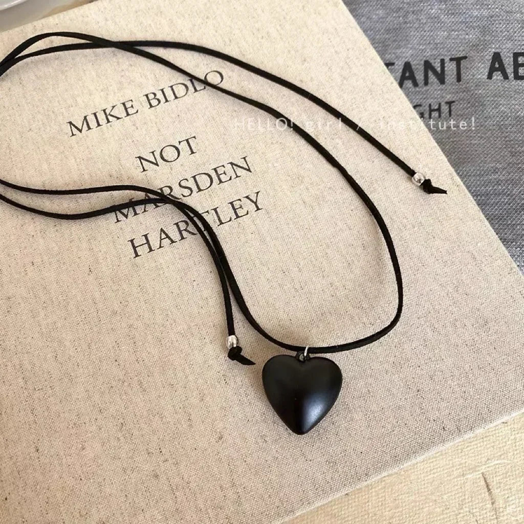 LATS New Heart Pendant Necklace for Women Men 85CM Adjustable Pull-out Sweater Chain Fashion Jewelry Accessory Gift
