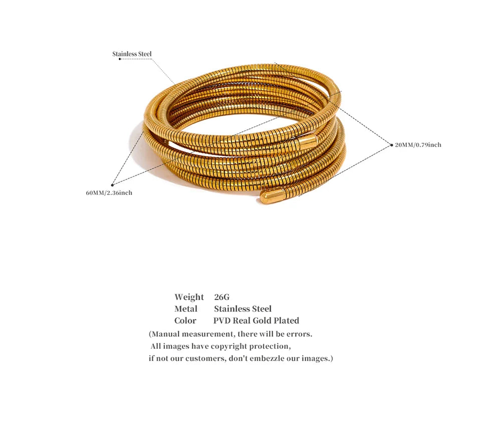 Yhpup Stainless Steel Stackable Multi-Layer Wrap Arm Bracelet Bangle Metal Elastic Waterproof Fashion Unisex Jewelry Men Women