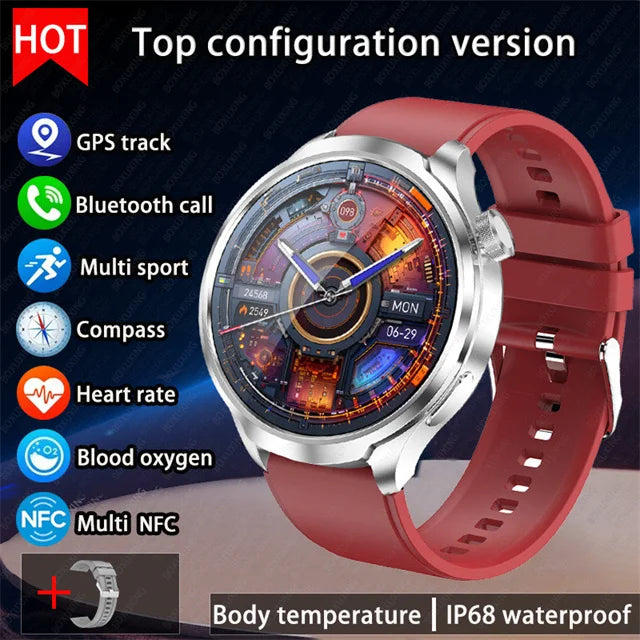 BOXUXING 1.85-inch Smart Watch Men Sport Waterproof Fitness Heart Rate Watches Compass GPS Track NFC Bluetooth Call Smartwatch