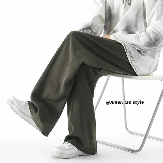 Men Fashion Society Mens Dress Pants Korean Loose Wide Leg Pants