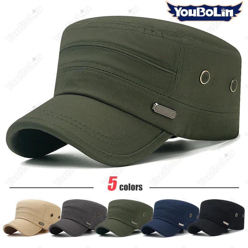 Spring and Summer Simple Cotton Adjustable Cadet Flat Cap Sun Hat Trucker Caps Dad Hats
