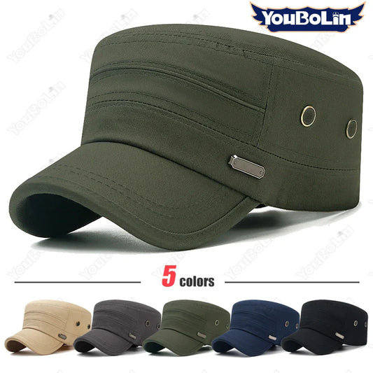 Spring and Summer Simple Cotton Adjustable Cadet Flat Cap Sun Hat Trucker Caps Dad Hats